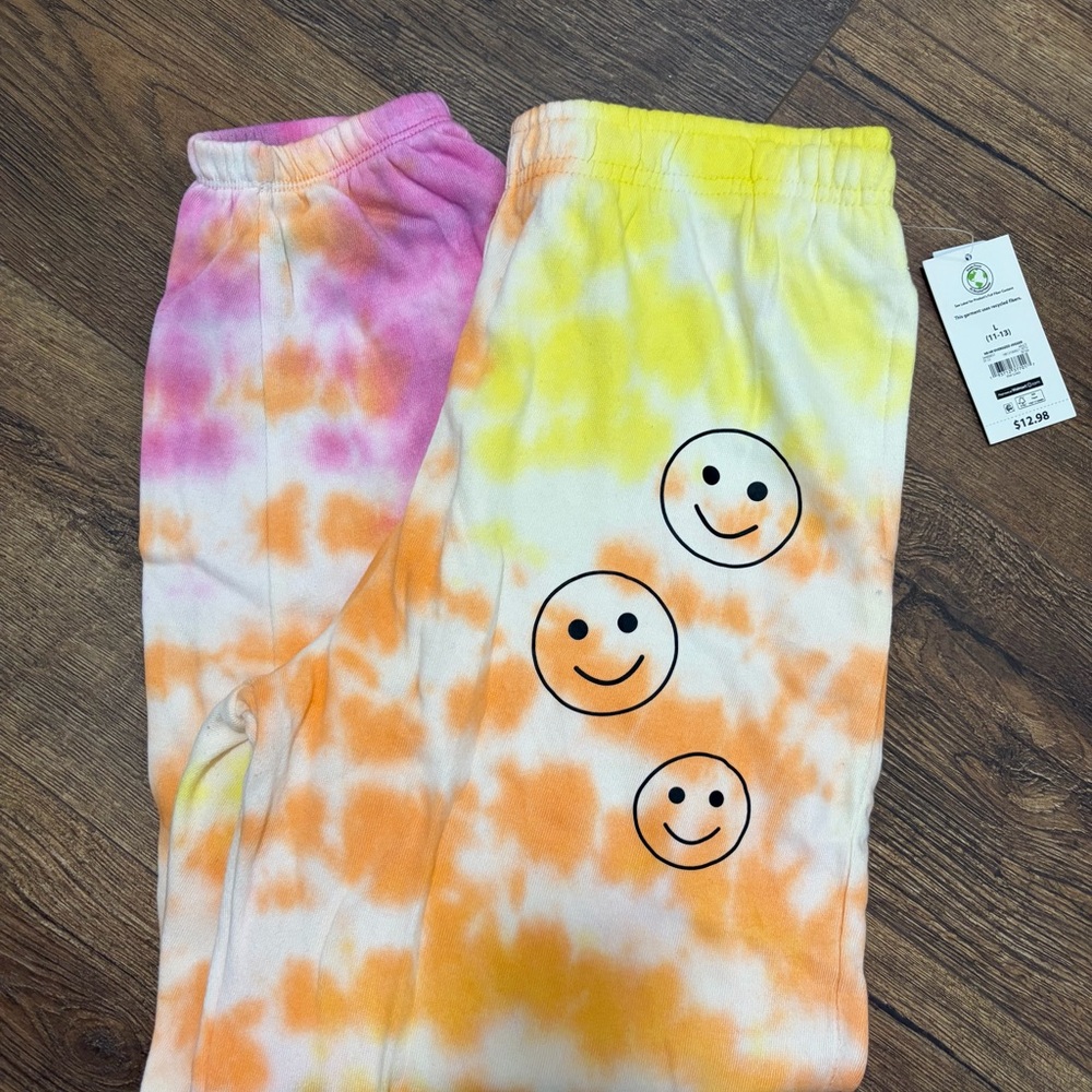 No Boundaries Tie-Dye Smiley Joggers - Pink, Yellow, Cream